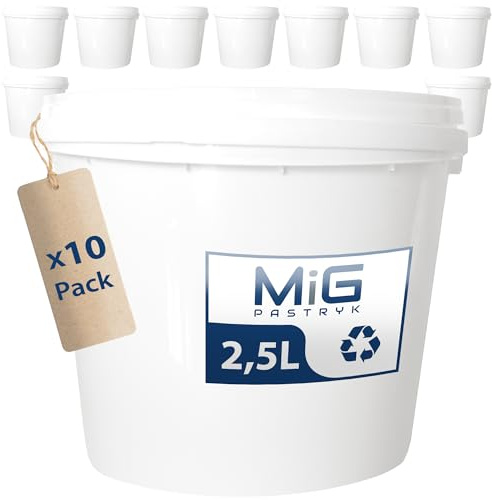 MIG Eimer mit Deckel 2,5L weiß - 10x 2,5 Liter stapelbare Plastikeimer mit Deckel - Vielseitiger Baueimer mit Deckel für Haushalt und Industrie - Kleiner Kübel mit Deckel geeignet für Hundefutter
