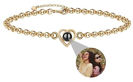 Personalisierte Foto Armband mit Bild Projektion Armband im Stein Herz Ich Liebe dich Armband 100 Sprachen für Damen Frauen Denkmal Weihnachten Freundschaft Geschenk Silber Rose Gold