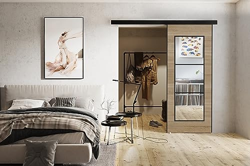 KIER FURNITURE TORI Schiebetür - Schiebetür Komplettset Schiene Komplettset Mit Tür – Zimmertüren Mit Zarge Komplett - B86xH205xT1,6 cm - Sonoma-Eiche | Schiebetür mit stabilem System, ideal für platzsparende Aufbewahrung im Schlafzimmer, Ankleidezimmer oder Wohnzimmer