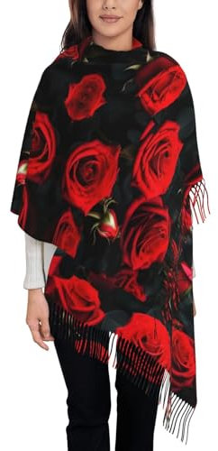 BrUgui Damen Fransenschal – weicher Kaschmirschal für modischen und gemütlichen Look – Geschenk für Damen Monarch-Schmetterlinge, Viele rote Rosen, Einheitsgröße