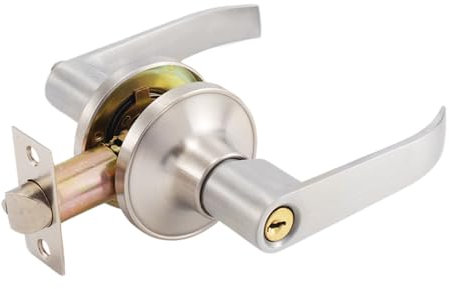 Cerradura de manija de puerta de acero inoxidable con 3 llaves para el hogar, oficina, dormitorio, baño (plata)