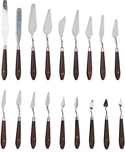 Spachtel-Set aus Edelstahl, Malschaber-Set, 18-teilig, Farbschabermesser, Exquisiter Holzgriff, Ölgemälde-Werkzeug, Malmischschaber Palettenmesser für Kunst und Farbmischung, Acryl-Mischzubehör