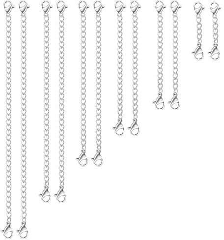 WillTen 12 stycken kedjeförlängning silver guld, kedjeförlängning rostfritt stål, armband förlängning, kedjeförlängning, halsbandsförlängare, kedjeförlängare för halsband, Metall