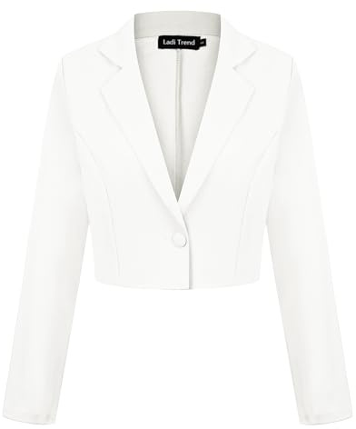 LADI TREND - Giacca da donna, cropped, con un bottone, con risvolto, elegante, classica, a maniche lunghe, blazer da lavoro, S