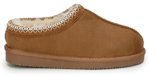 Polar Kids Slippers Durable Flexible Waterproof Anti-Skid Rubber Soles, Eco-Friendly Suede with Sheepskin, Aztec Faux Fur-Lined Slip-Ons, Boys & Girls Unisex Walking Shoes for Comfort - Chestnut 2