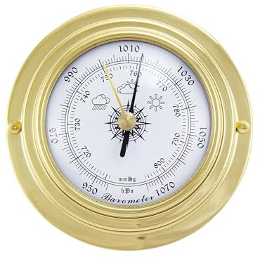 NKlaus Brass Barometer 9.8 x 6.3 x 3 cm - Stylish Nautical Decoration in Retro Style for Maritime Accents 16109