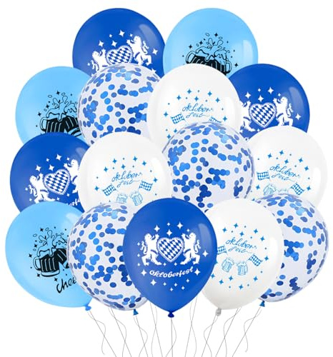 Oktoberfest Deko, 24 Stück Oktoberfest Luftballons, Bayrische Luftballons Blau Weiße, Latexballons Heliumballon, für Bayrische Deko Hochzeit Geburtstag Bayern Party Wiesn Volksfest, 12 Zoll