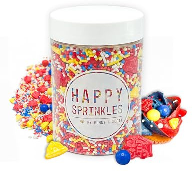 Happy Sprinkles FIRE HEROES -Feuerwehr Streusel Torten Cupcake Deko - 90g | Streuselmix mit Schokolade & Feuerwehr-Motiven, für Torten, Cupcakes & Muffins, ideal für Kindergeburtstage & Mottopartys