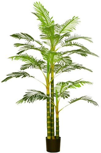 HOMCOM Palmier Areca Artificiel Arbre Artificiel Hauteur 190 cm Plante Artificielle Tropicale avec 30 Grandes Feuilles Grand réalisme en Plastique Pot Inclus Vert