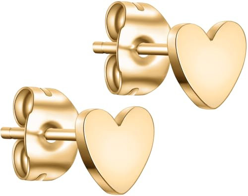 day.berlin Kleine Herz Ohrstecker in Gold 18k vergoldet, 6mm Durchmesser, Damen Ohrringe aus 316L Edelstahl, nickelfrei und wasserfest