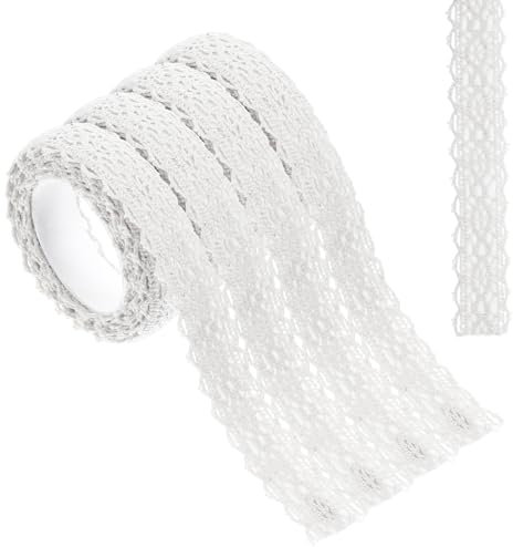 Yuanchu 4 Rollen Spitzenband, Selbstklebend Spitze Vintage Spitzenborte Dekoband Spitzenbordüre Dekoratives Gurtband für Handwerk Hochzeit Dekoration Scrapbooking Geschenkbox(Weiß)