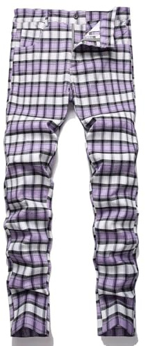 HENGAO Pantalon chino à carreaux coupe droite pour homme, 58