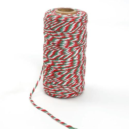 CIVIOOH 100 m x 2 mm Baumwollkordeln, Rot, Grün, Weiß, Mischfarben, zum Aufhängen von Etiketten, Schnur, Bindfaden, DIY-Geschenkpapier, Band, Weihnachtsdekoration