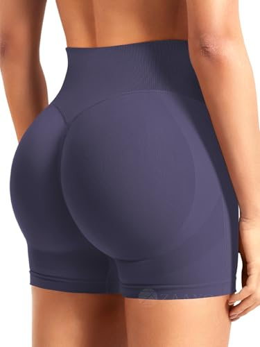 ZAAYO, pantaloncini da donna per il workout, 3.6 Scrunch Shorts, senza cuciture, a vita alta, per sollevamento del sedere, per palestra, yoga, biker short, Blu viola., S