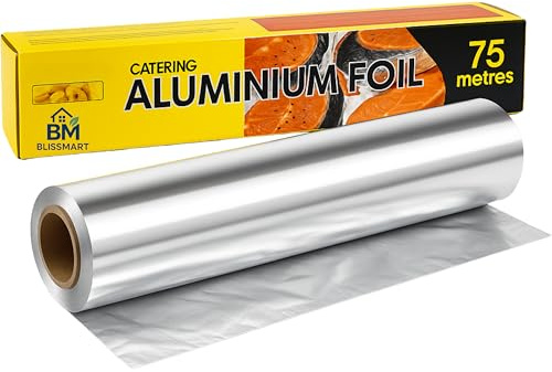 BlissMart Aluminium Foil Roll 30cm x 75m Tin Foil Kitchen Foil Premium Quality Kitchen Roll Catering Foil Baking & Cooking Foil Paper Roll Food Wrapping Strong Kitchen Foil Roll with Built-in Cutter