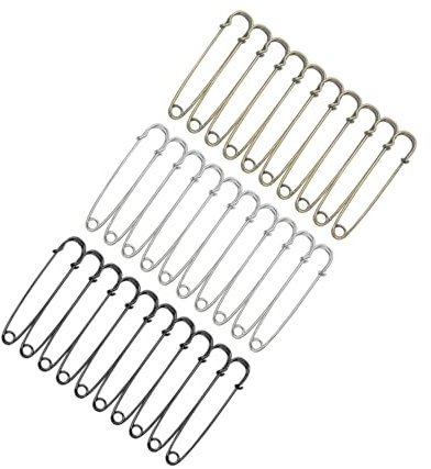 Sicherheitsnadeln aus Stahl, extra groß, 10,2 cm, für Kleidung, Leder, Leinen, Decken, Handwerk, Röcke, Kilts (10 schwarz, 10 Silber und 10 bronzefarben), 30 Stück