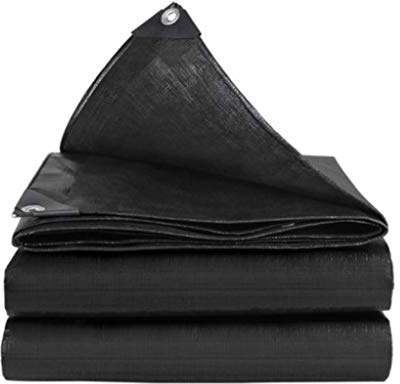 Lona impermeable resistente de 12 mil de grosor con ojales, a prueba de rasgaduras y bordes reforzados, color negro, 10 x 12 m