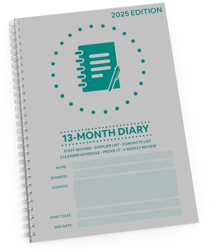 Safer Food Better Business, Food Safety Book NEW 2026 VERSION for Caterers/takeaways and food services companies, 13-Month Diary/Planner refill, spiral bound - lay flat