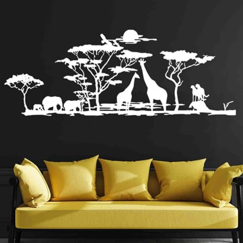 Wanddeko aus Metall 3D Hirsch und Elefanten Wandbild für Innen und Außen, Große Waldtiere Metall Wanddekoration für Garten, Haus, Wohnzimmer, Schlafzimmer, Moderne Natur Dekoration (Weiß,135x46 cm)