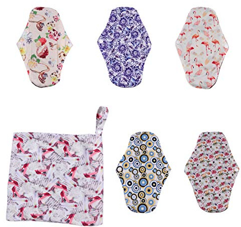 KOMBIUDA 5 Piezas período reutilizable agente de mudanzas bragas wc pastillas wc compresas menstruales lavables de carbón de bambú almohadilla menstrual de bambú fibra extrafina