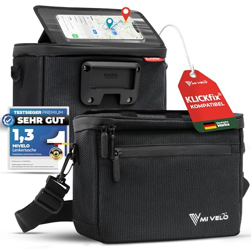 MIVELO Lenkertasche Fahrrad - Fahrradtasche Lenker - wasserabweisend & geräumig - Lenkertasche - Tasche Lenker - E-Bike tauglich - mit Handyfach (Schwarz-Reflektierend, ohne Adapter)