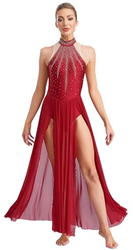 inhzoy Vestito da Balletto Donna Ballo Lirico Contemporaneo Abito da Pattinaggio Artistico Vestito Danza Samba Rumba Salsa Costume da Sala da Ballo Latino Jazz Borgogna S