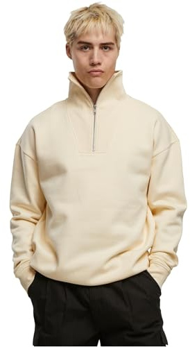 Urban Classics Tröja för män, Cut & Sew Troyer, avslappnad herrtröja med hög krage och halv dragkedja, storlekar S – 5XL, Vit, XL