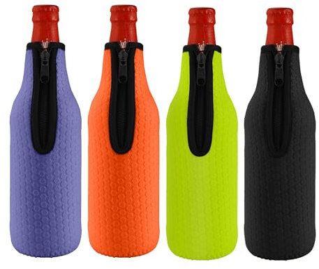 KENOBE 4 x 16 OZ refrigeratori per bottiglie di birra, isolati, riutilizzabili, antiscivolo, in neoprene, maniche con chiusura lampo, custodie per bottiglie di birra (500-530 ml), 4 refrigeratori di