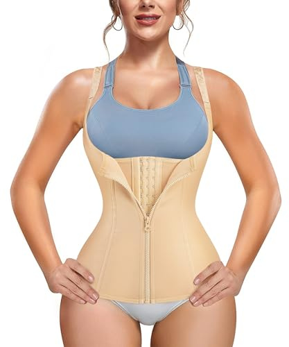 Bingrong Waist Trainer Corset Vest Sport Body Shaper Workout Corset Underbust Waist Cinchers Women Latex Cincher Tummy Tank (Beige, XL)