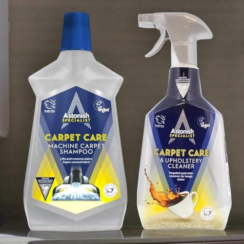 Carpet Cleaner Bundle: 1 x 1liter Astonish Specialist Carpet Care Machine Carpet Shampoo And 1 x 750ml Astonish Specialist Carpet & Upholstery Tough Stains Remover Spray(1750ml)