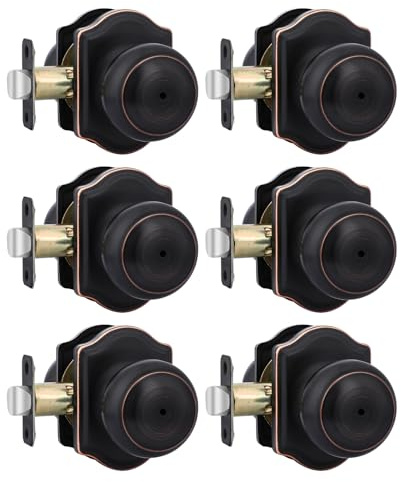 Goldenwarm Oil Rubbed Bronze Door Knobs Interior, Bedroom Door Knob & Bathroom for Privacy, Bronze Interior Door Knobs 6 Pack