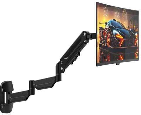 Braccio da Parete per Monitor 17-32 Pollici - Supporto Extra Lungo con Ammortizzatore a Gas Regolabile, per Schermi LED/LCD/TV fino a 9 kg, VESA 75/100, Nero