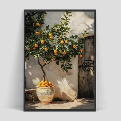 BPJSTU Italienischer Zitronen-Orangen-Olivenbaum, Retro-Landschaftsposter mit mediterraner griechischer Landschaft, Bild auf der Wand, Gemälde, Leinwand, Dekoration, 40 x 60 cm, rahmenlos
