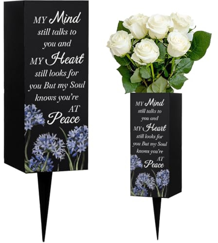 WEBEEDY Vasi di Cimitero con Punte Modello di Fiori Blu Decorazioni di Tombe per Giardino Cimitero Il Mio Spirito Ti Parla Sempre Vasi Commemorativi Regalo di Simpatia Funeraria 8x20cm