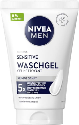 NIVEA MEN Sensitive Waschgel, sanftes Reinigungsgel für empfindliche Männerhaut, beruhigende Gesichtsreinigung zur Linderung von Hautirritationen (100 ml)