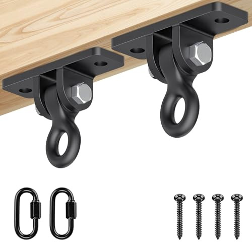 Dolibest Deckenhaken Schaukel Hängematte Aufhängung Boxsackhalterung/Stil C | Hängesessel Yoga Turnringe Kletterringe Boxsack Aufhängung,Klettergerüst Holzbalken,180 Drehbar,Karabiner,Schraube,408kg