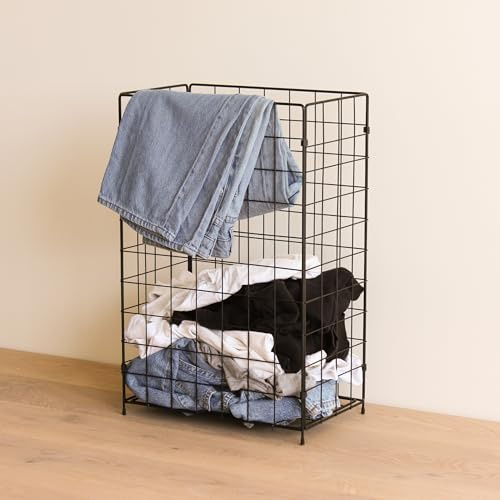 MyWire® Wäschekorb – klappbarer Metall‑Drahtkorb mit 87 L (41×35×61 cm), stilvoller Industrial Look, stabil, platzsparend, ideal für Bad, Schlafzimmer & Waschküche (Lech 2 - Graphitschwarz)