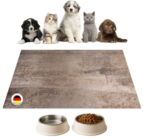 Napfunterlage | Futtermatte für Hunde und Katzen „Stahplatte beige aus Premium Vinyl - 44x32 cm – rutschhemmend, abwaschbar, reißfest - Made in Germany