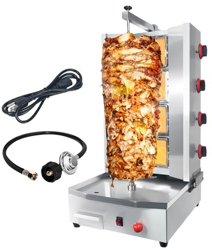 XXUNYNUIN Commercial Shawarma Machine Vertical Rotisserie Grill with 4 Burners Adjustable Distance, Tacos Al Pastor Machine Cooks Up to 165 lbs Meat, Doner Kebab Gyro Meat Oven with Oil Separator