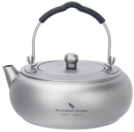 iBasingo 600 ml titan tekanna lätt campingkokare med vikbart handtag inbyggt filter kompakt bärbar hållbar för backpacking vandring utomhus kaffe och te Ti3105D (sandblästring)