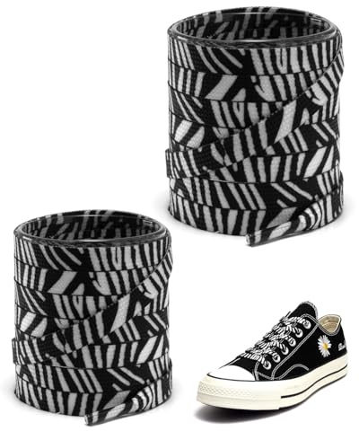FUGLUS Dos pares de cordones con estampado de cebra, cordones planos para calzado deportivo, cordones planos de 8 mm de ancho, cordones de repuesto para calzado deportivo, para correr y casual
