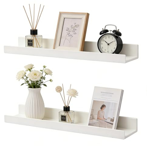Foonary 2 Stück Wandregal Ohne Bohren, 27cm Selbstklebendes Wandregale, Schweberegal, Dekoratives Regal für Organisieren und Aufbewahren Wände Wohnzimmer Küche Badezimmer, Weiß