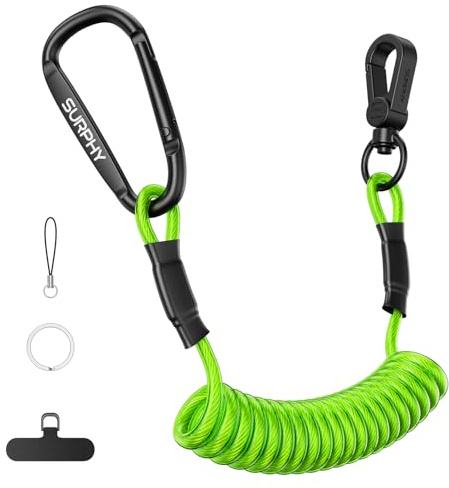 SURPHY Retractable Phone Lanyard, Phone Tether Tab & Metal Keychain Hook, Anti-theft Phone Strap Coiled Cord Lanyard for Skiing Outdoor