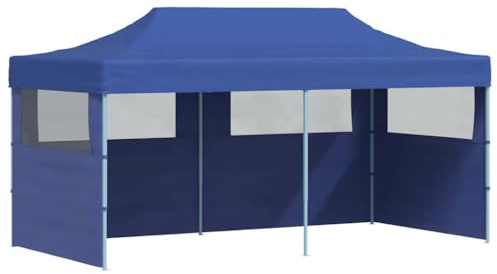 vidaXL Blue Foldable Pop-up Party Tent - 3 x 6 m, Easy-Setup, Waterproof with PVC-Coated Oxford Roof, UV-Protected, Durable with Powder-Coated Steel Frame