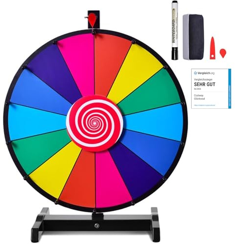 COSTWAY Ruleta de La Suerte, Ruleta de Juego con Soporte Que Puede Escribir y Limpiar con Pluma Borrable para Fiesta Juguete, Rueda de la Fortuna (24 Pulgadas)
