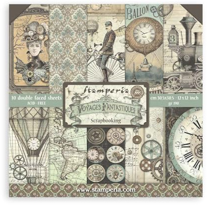 STAMPERIA SBBL53 Papierblock 10 Blätter doppelseitig Voyages Fantastiques, Mehrfarbig, 30.5 x 30.5 (12 x 12)