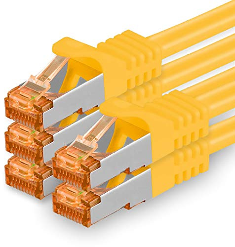 1aTTack.de 5x 0,5m Jaune - Câble Réseau Ethernet Cat7 Cat 7 10 GB/s SFTP - RJ45 Ethernet LAN DSL Routeur Modem