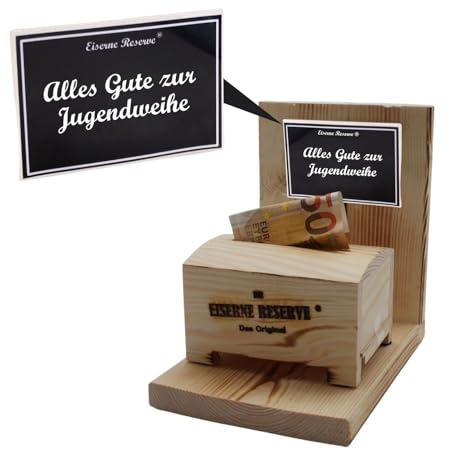 Jugendweihe Geld Geschenk - Eiserne Reserve Geldbox Geldgeschenk - Die lustige Geschenkidee Geld verschenken verpacken - Text s/w Alles Gute zur Jugendweihe