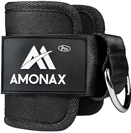 Amonax Cinghie per Caviglia Palestra (1 Pezzo), Palestra Cavigliera Regolabile, Ankle Strap - Donna & Uomo - Cinghie per Caviglia, Compatibile con Bande di Resistenza (Nero) (1 Pezzo - Nero)