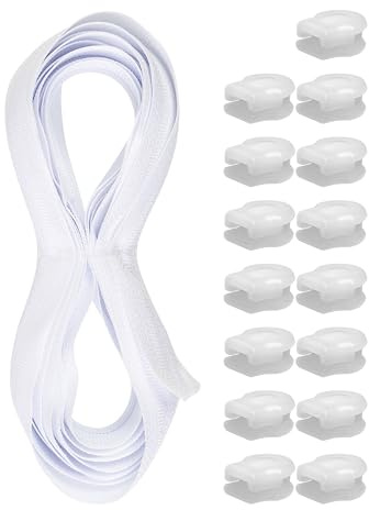 Endlos Reißverschluss, 330 cm Gesamtlänge, Größe #3, Weiss, nicht teilbar, Breite 28 mm, Zahnbreite 5 mm, Set mit 15 x Kunststoff RV Schieber Laschen, Reissverschluss Spirale mit Anhängern DIY Kit
